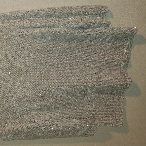 Chico’s Champagne Metallic Sequin Pullover Sweater 3/4 Sleeve 2/M - Picture 3 of 6
